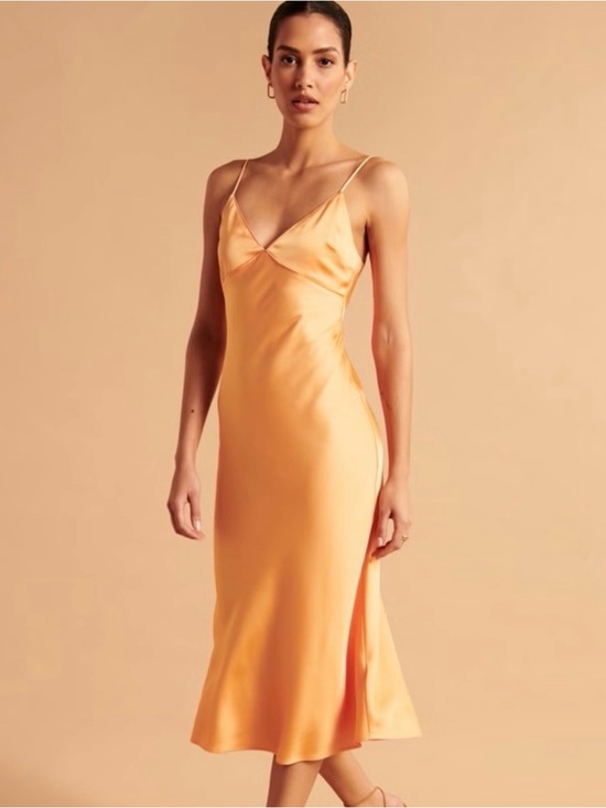 Abercrombie & Fitch Dresses & Skirts - Abercrombie & Fitch Orange Satin Slip Midi Dress